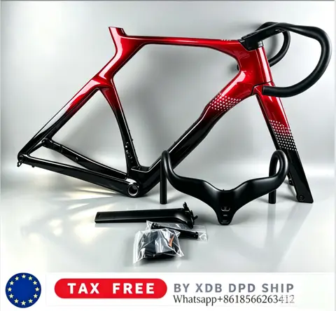 Hot Y1rs Road Bike Frame Set Customizable Disc Brake S/M/L Thru-Axle Black Red - Road Cycling Frame Set