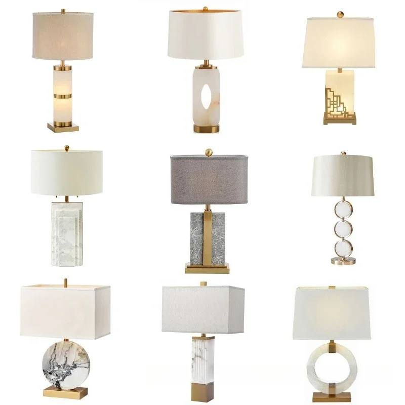 New Chinese marble marble table lamp light luxury Nordic modern designer living room study bedroom hotel bedside lamp