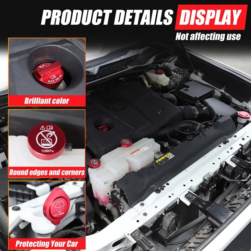 

For Toyota Tundra 2022-2025 Aluminum Alloy Silver/Red Car Engine Room Oil Cap Fluid Reservoir Water Tank Cover Car Accessories