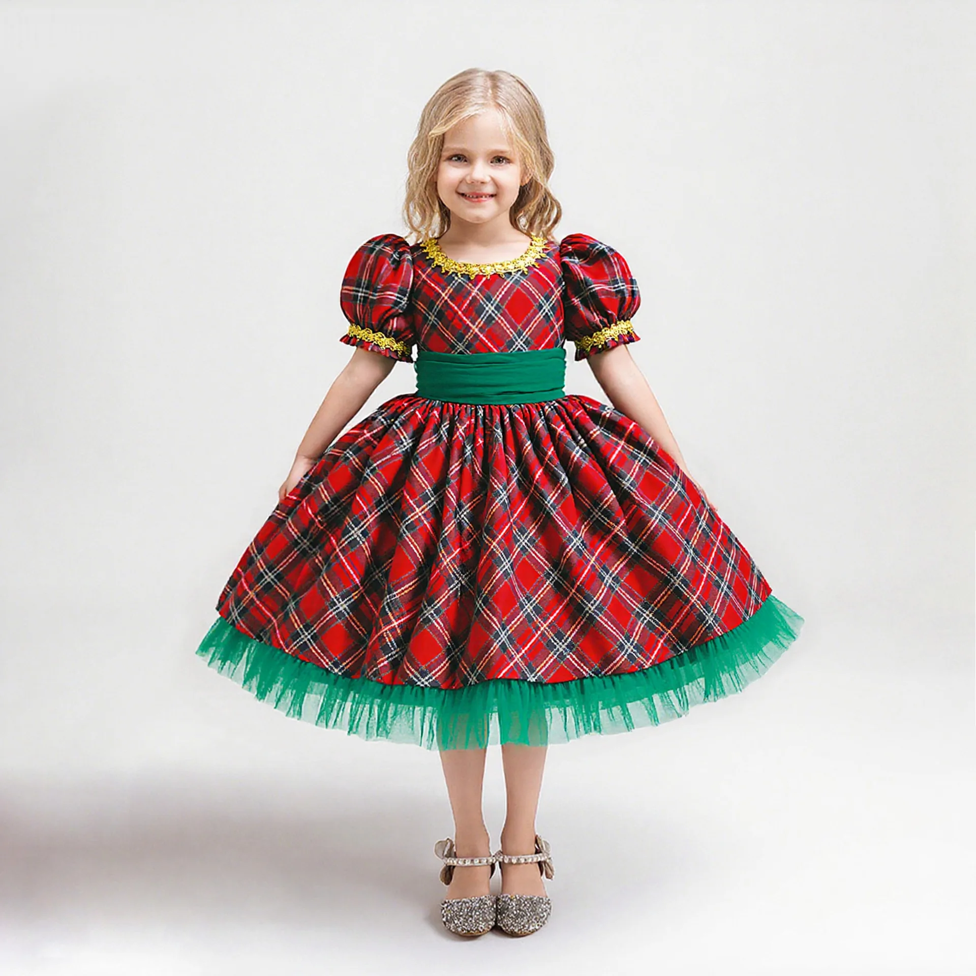 

Рождественское платье для маленьких девочек, сетчатое лоскутное платье принцессы с пышными рукавами и бантом для девочек 6 месяцев-3 лет, карнавальный костюм для вечеринки