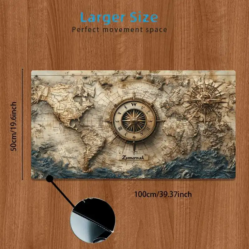 CIFBUY Large Vintage Map Compass Mouse Pad Durable Extended Desk Mat for Office Home Workstation Accessories