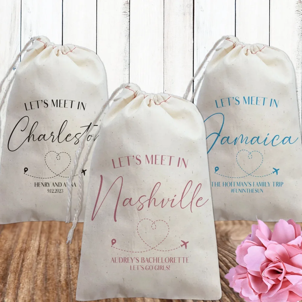 25Meet Me In ANY CITY Custom Gift Bag-Bachelorette Party Favor Bags - Welcome Bags-Girls Trip Gift Bags - Birthday Vacation Bags