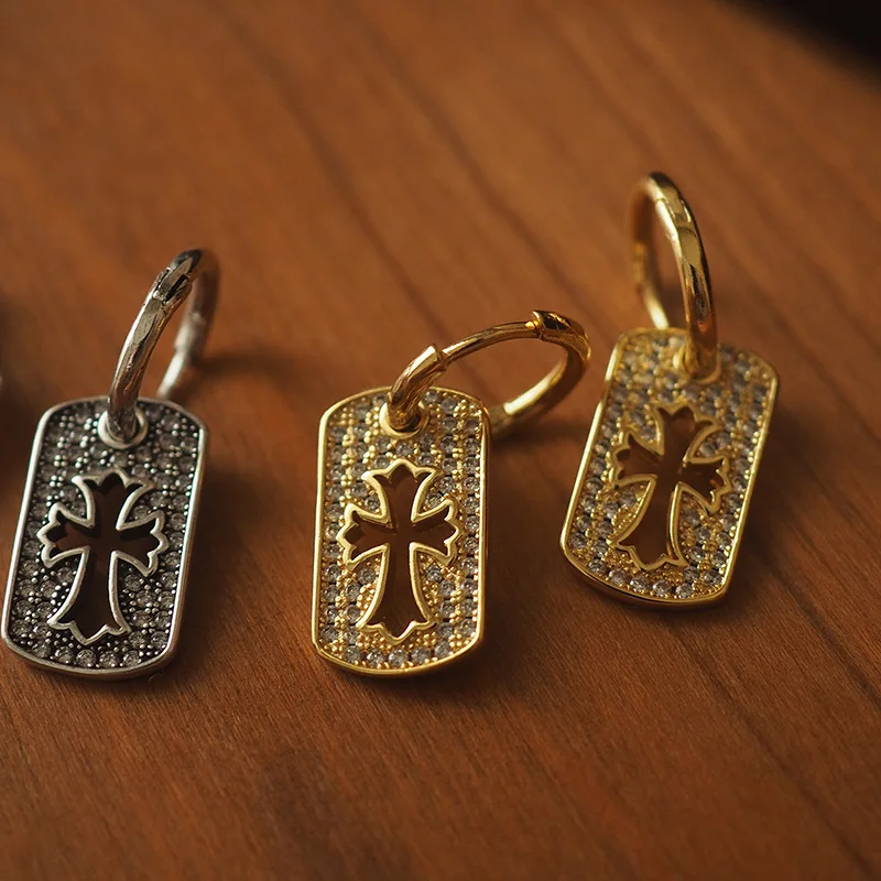 

Niche - designed Cross - pendant Earrings with a Personalized Euro - American Minimalist Punk Style, Detachable