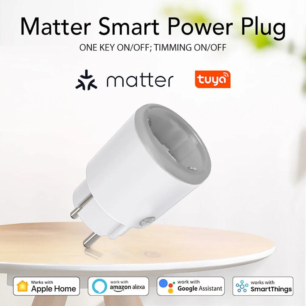 Tuya Homekit Matter Smart Power Plug Wifi 16A Power Meter Remote Control EU Outlet Works with Echo Alexa Google Home Smartlife