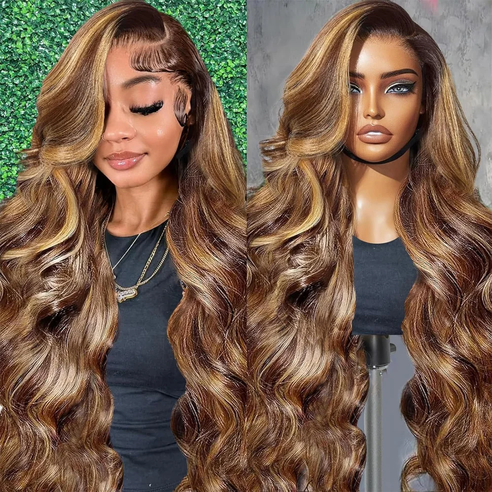 

40 Inch 200% density Highlight Body Wave Wig Human Hair 13X6 Hd Lace Frontal Wig P427 Black Brown Blonde Front Ombre Colored Wig