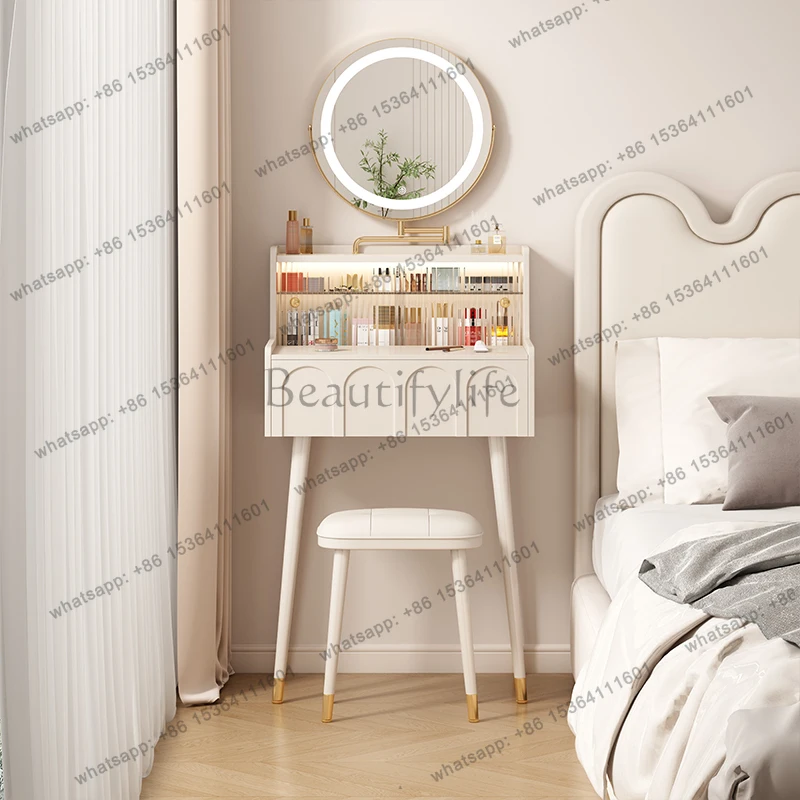 

Tallboy French Vanity Table Simple Light Mirror Small Space saving Vanity Table Trendy Aesthetic