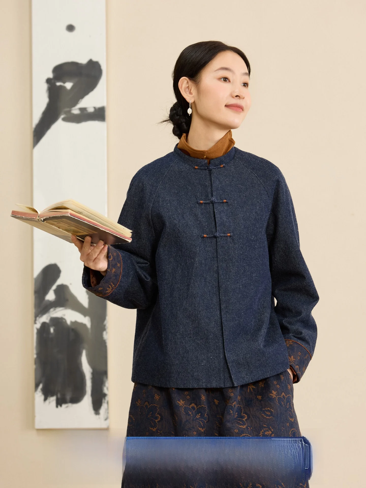 

Оригинальный ретро-жакет Jing Zhong Yuan свободного кроя из шерстяно-хлопковой смеси с круглым вырезом и пуговицами для женщин