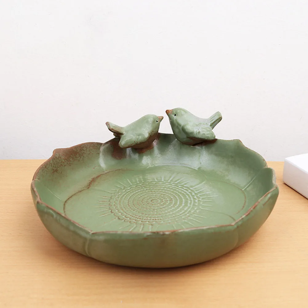 Ceramic Birdbath Bowl Bird Feeding Tray Multifunctional Bird Food Container Hummingbird Watering Container for Plant Cultivation