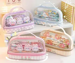Kawaii Aesthetic Cute Pencil Case Bag Large Storage High Capacity Stationery with 2 Compartments Pouch Box Holder Organizer