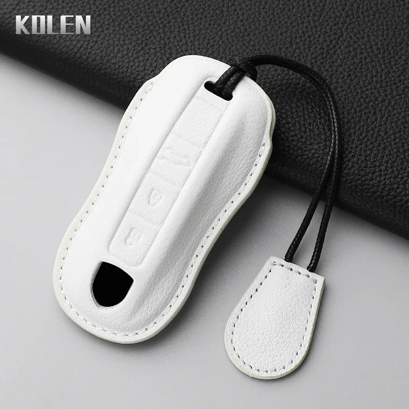Dermis Leather Car Key Case Cover Shell For Porsche Panamera Cayenne 971 911 9YA Boxster 3 Buttons Protected Fob Bag Accessories