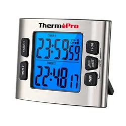 ThermoPro TM02 Digital Kitchen Timer Large Dual Display Backlight Countdown/UP Function with Clock for Study Exercise Use