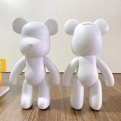 Vinyl Bear Figure Toy DIY Handmade Bear Statue Fluid Pigment Kid Doll White Figurine Sculpture House Decoration Desk Accessories