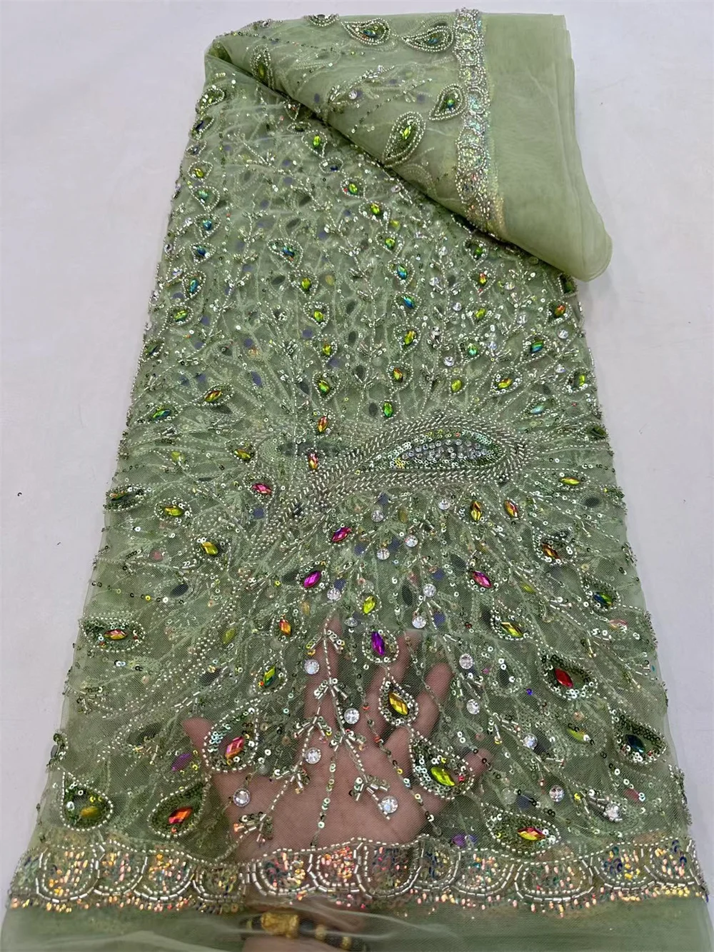 

Nigerian Luxury Sequins Net Lace Fabric High Quality African Tulle for Women Wedding Party Dress Sewing French Style 2025 Hm66-1