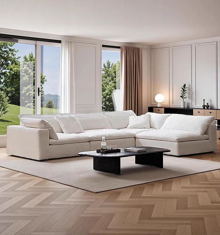 2025 새로운 럭셔리 소파 세트 거실 리넨 패브릭 내구성 편안한 현대 홈 소파 가구 4 피스 세트 쉬운 조립