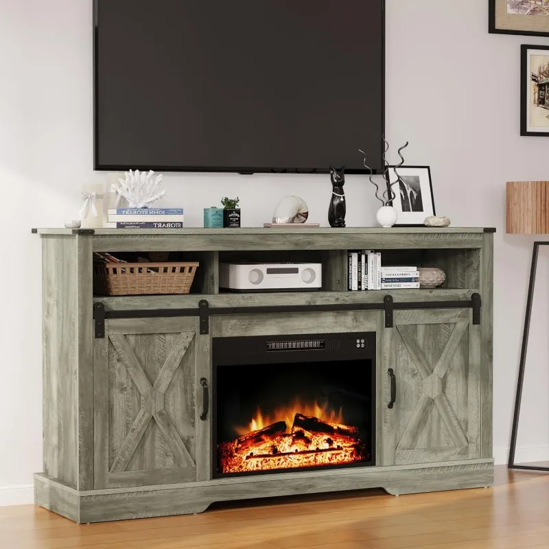 Farmhouse Fireplace TV Stand for 65+ Inch TV, Entertainment Center with 23