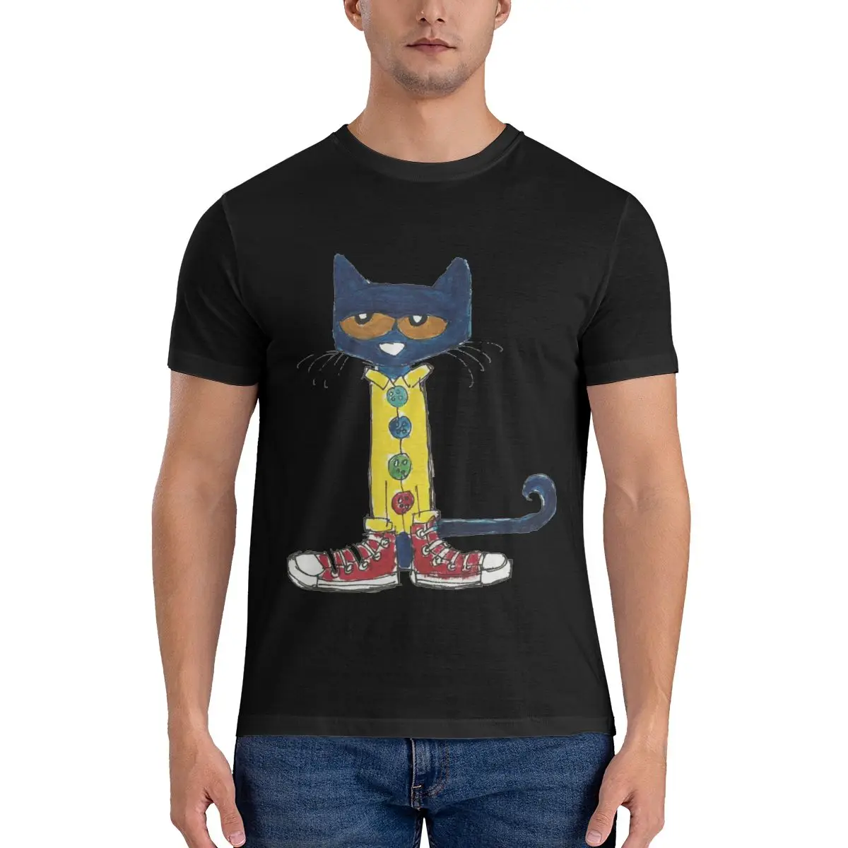 Pete The Cat Cotton Trend Round Neck Casual Sports Short Sleeve Men's T-shirt