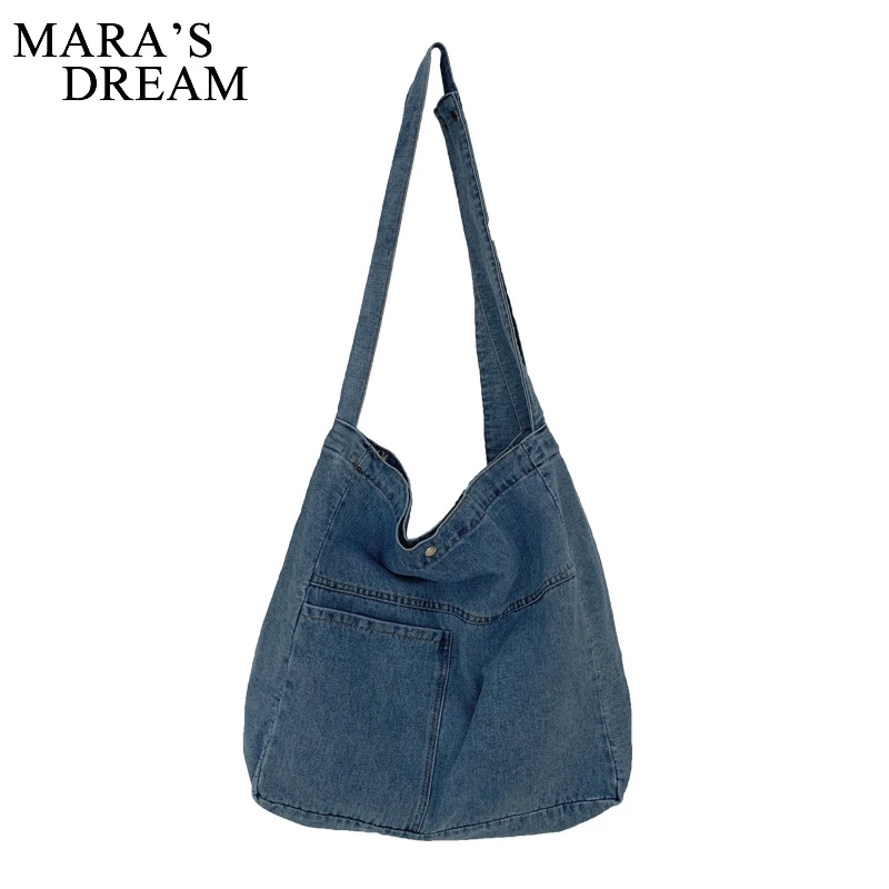 Mara\'s Dream Denim Messenger Bags For Woman Japan Style Unisex Casual Shoulder Bag School Bag Attend Class Large Jeans Bag Solid