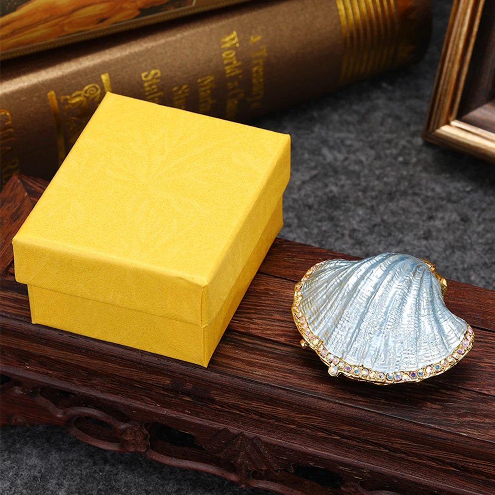 1pc Pearl Shell Hinged Jewelry Box  Wedding Ring Holder Vintage Mussel Seashell Figurine Trinket Case Creative Gift Blue/Pink