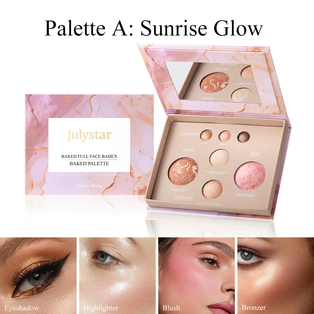 Paleta de maquillaje facial 4 en 1: base, rubor, sombra de ojos y resaltador, acabados mate y brillante, juego de regalo portátil para rostro completo