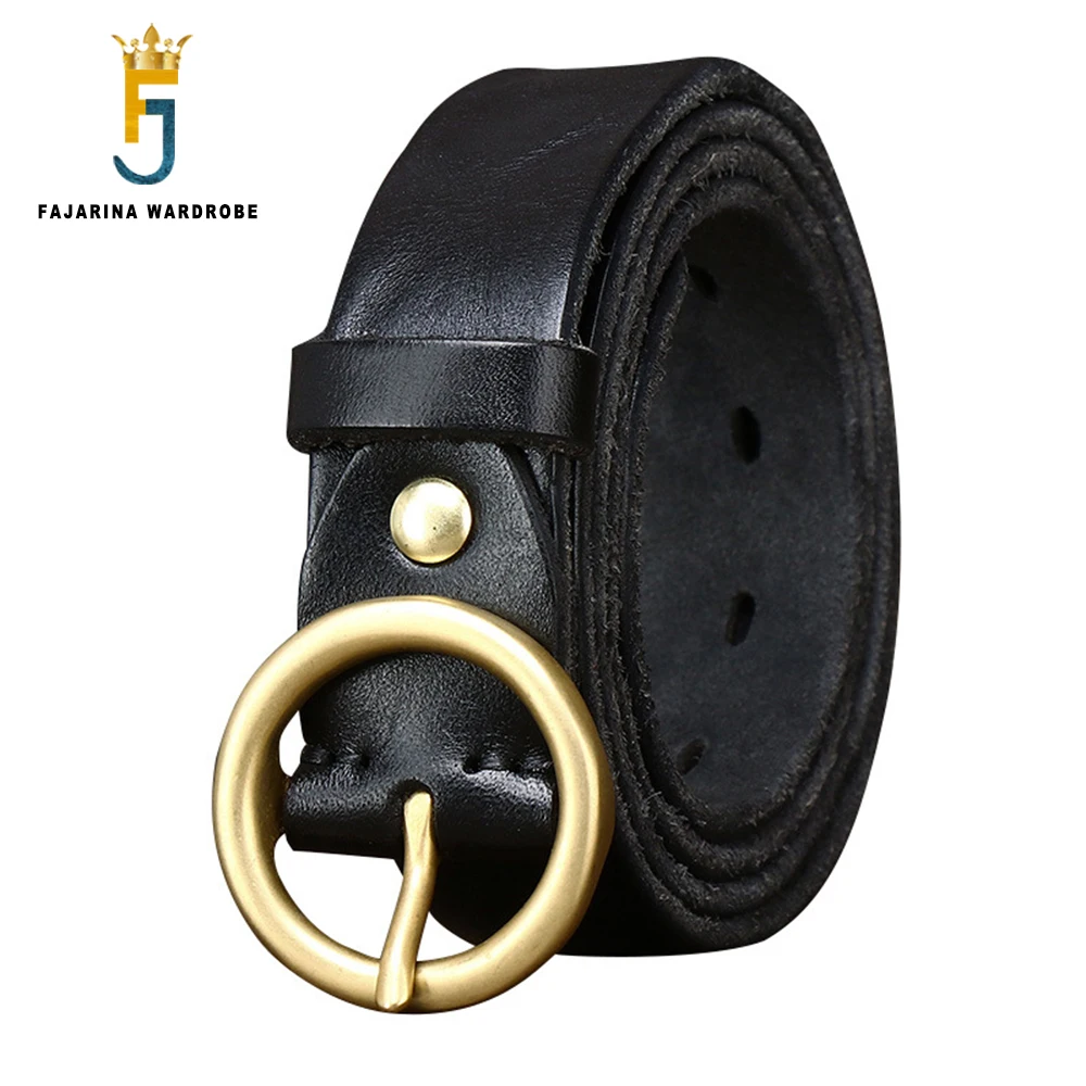 

FAJARINA 3CM Wide Couple's Circular Buckle Belt Pure Cowhide Leather Belts for Unisex