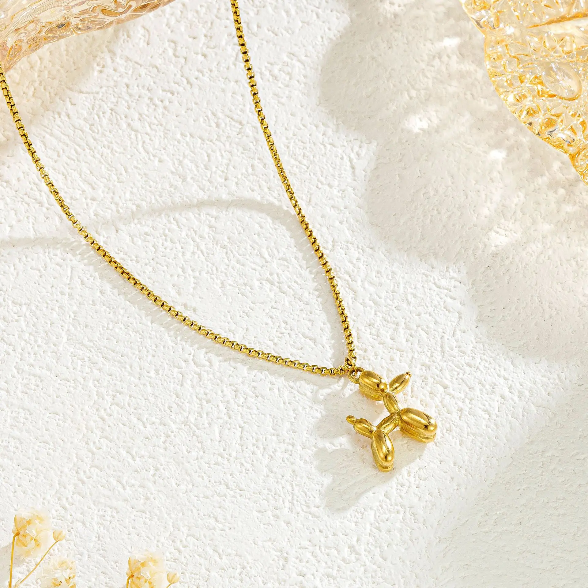 316L Stainless Steel Cute Style Balloon Dog Golden Pendant Necklace Sweet Funny Clavicle Chain Unique Girl Birthday Gift image 6