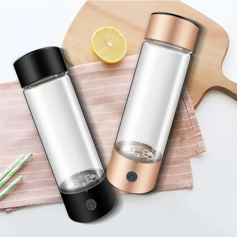 ABUN Hydrogen Water Bottle 420ml 1400 Ppb, PEM SPE Technology Portable Ionizer Machine, Rechargeable Glass Stainless Steel Gold