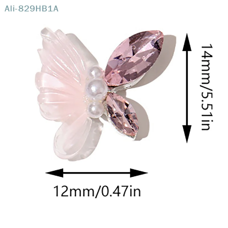 Abalorios de cristal en forma de mariposa para decoración de uñas, 2 piezas, diamantes de imitación de perlas, manualidades 3D para salón de manicura, regalo