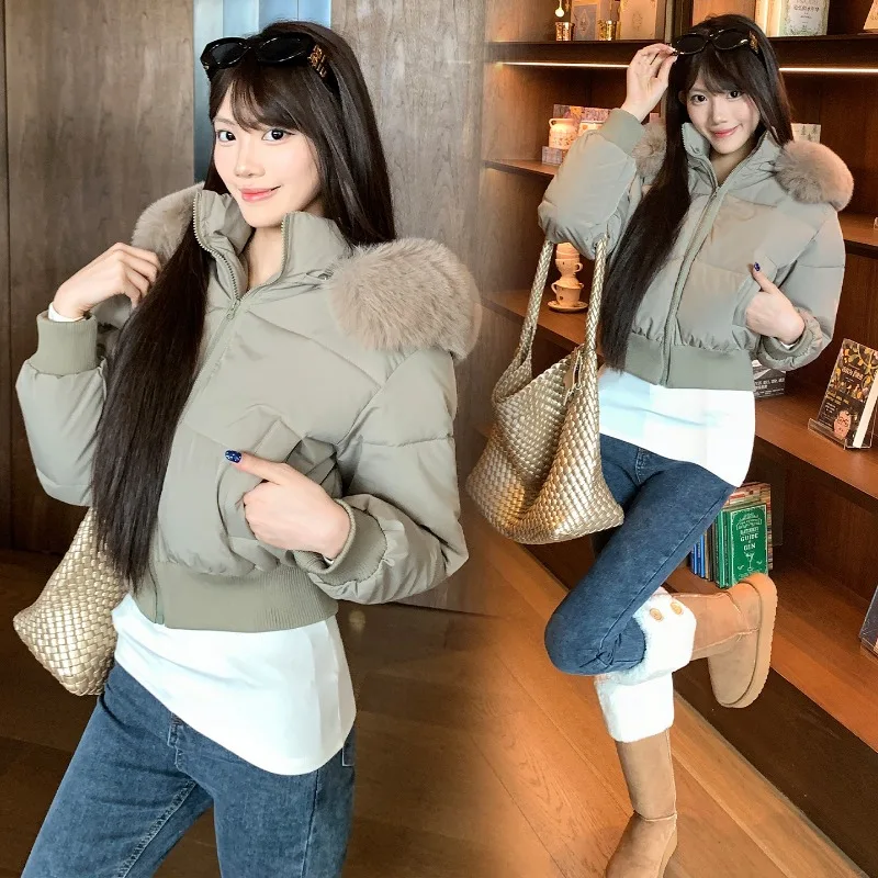 Autumn Winter Women Jackets Solid Hooded Loose Puffer Quilted Padded Detachable Faux Fur Collar Windproof Warm Thick Outerwear