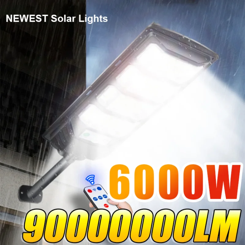 

Солнечный свет 6000 Вт для наружной солнечной лампы Sunlight 320 ° Датчик движения с дистанционным управлением IP65 Водонепроницаемый уличный настенный светильник для двора