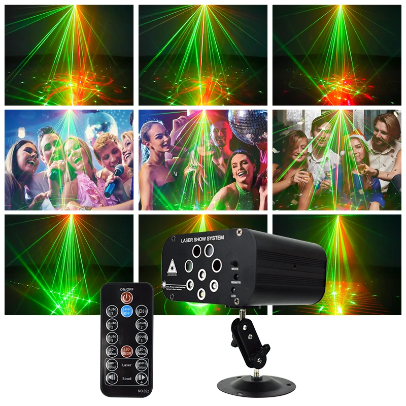 HCWE 8-hole 128 Image Laser Remote Controller Led Party Light Self-propelled Mode Disco Light For Home Karaoke Lights Decoration