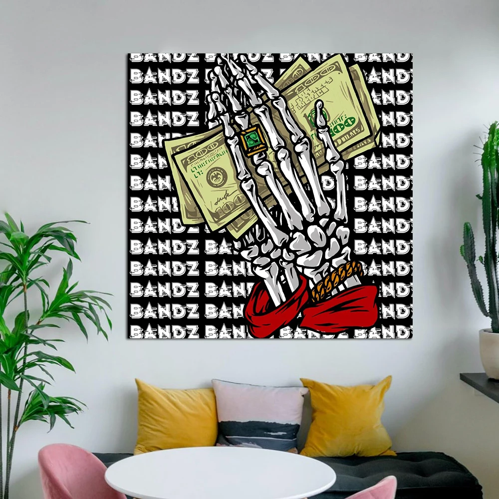 

Skeleton Hand Money Cross Poster Dark Wall Art Positive Picture Gothic Painting Living Room Home Office Decoration Canvas Print