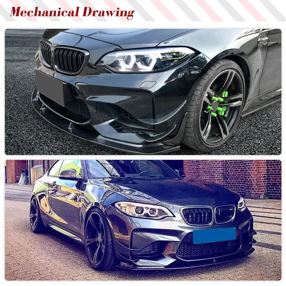 Carbon Fiber Car Front Bumper Canards For BMW F87 M2 Coupe 2-Door 2016 2017 Fog Lamp Air Vent Trims Side Fins Canards