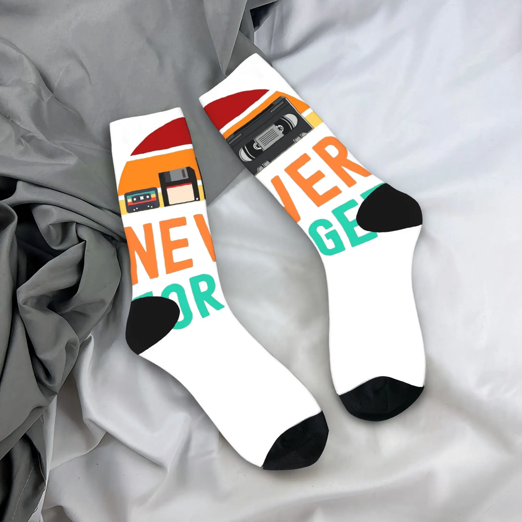 Never Forget 90s Nostalgia Socks  Vintage Stockings Autumn Non Skid Unisex Men Socks High Quality Custom Outdoor Sports Socks