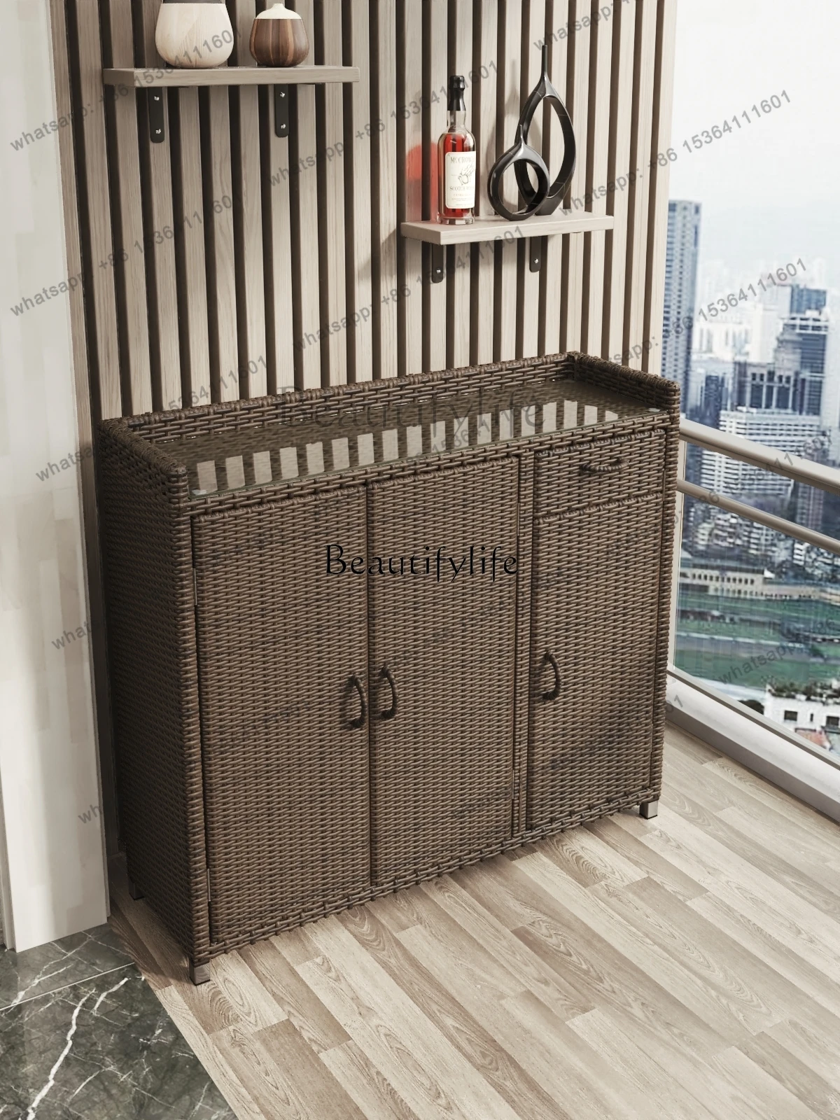 56Balcony Outdoor Sunscreen and Waterproof Shoe Cabinet Home Door Home Storage Cabinet Rattan
