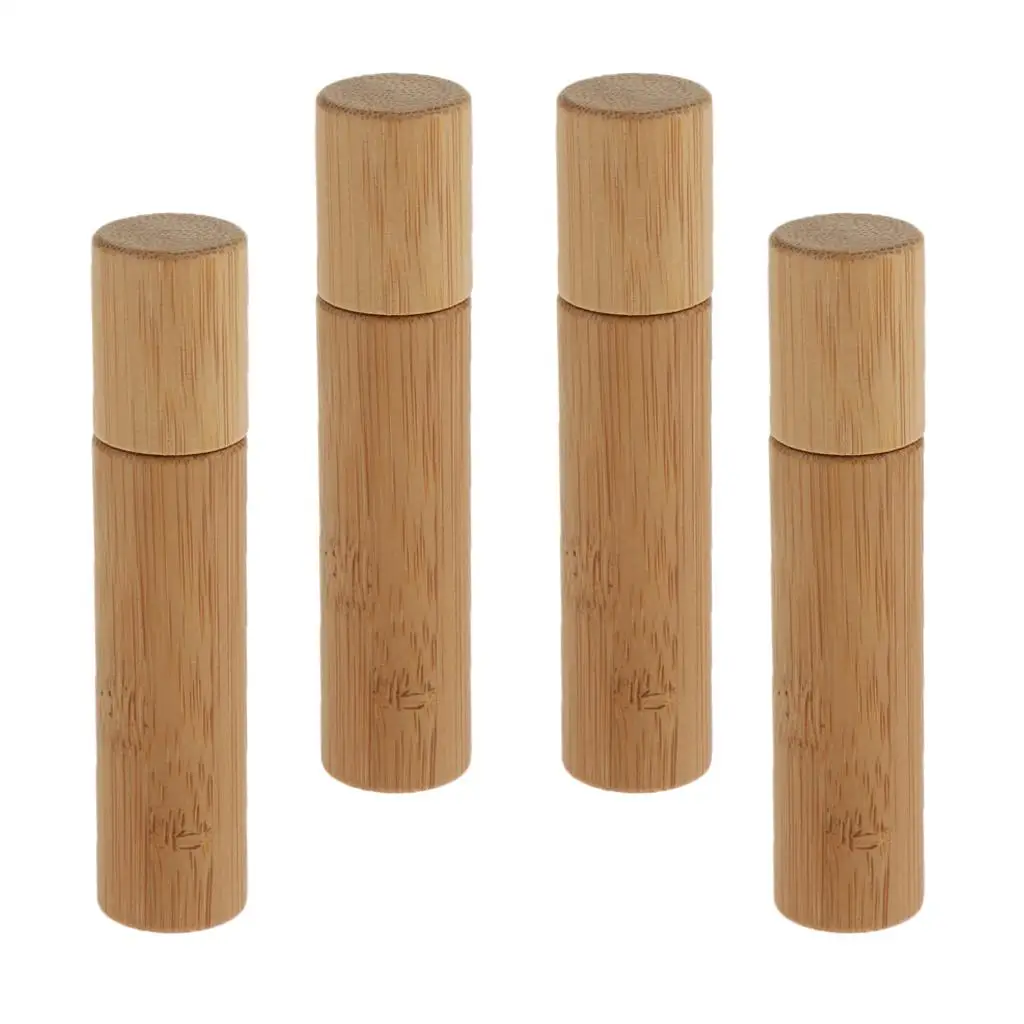 

Refillable Bamboo Essential Oil Bottle 10ml Roll on Glass Vial Sample Size Cosmetic Container for Personal Use