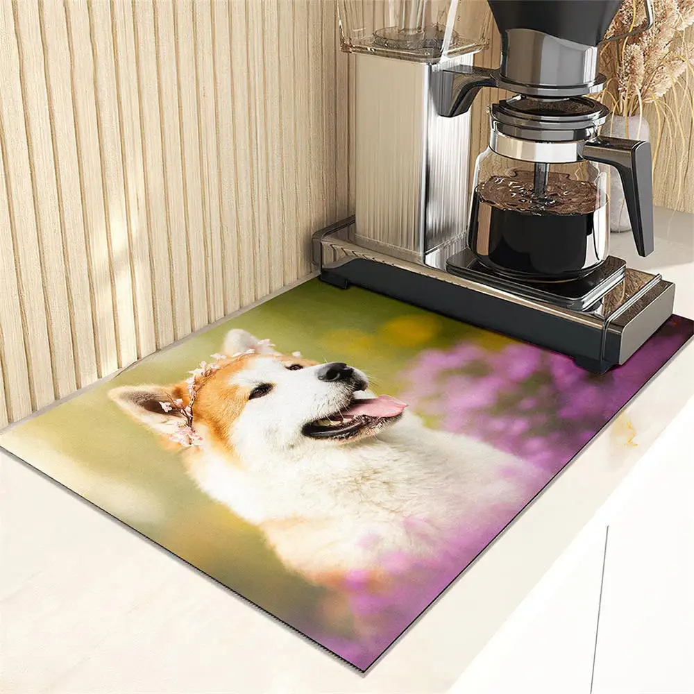 Kitchen Super Absorbent Mat Kawaii Shiba Inu Dog Pattern Mat Drying Mat Quick Dry Bathroom Drain Pad Kitchen Faucet Placemat