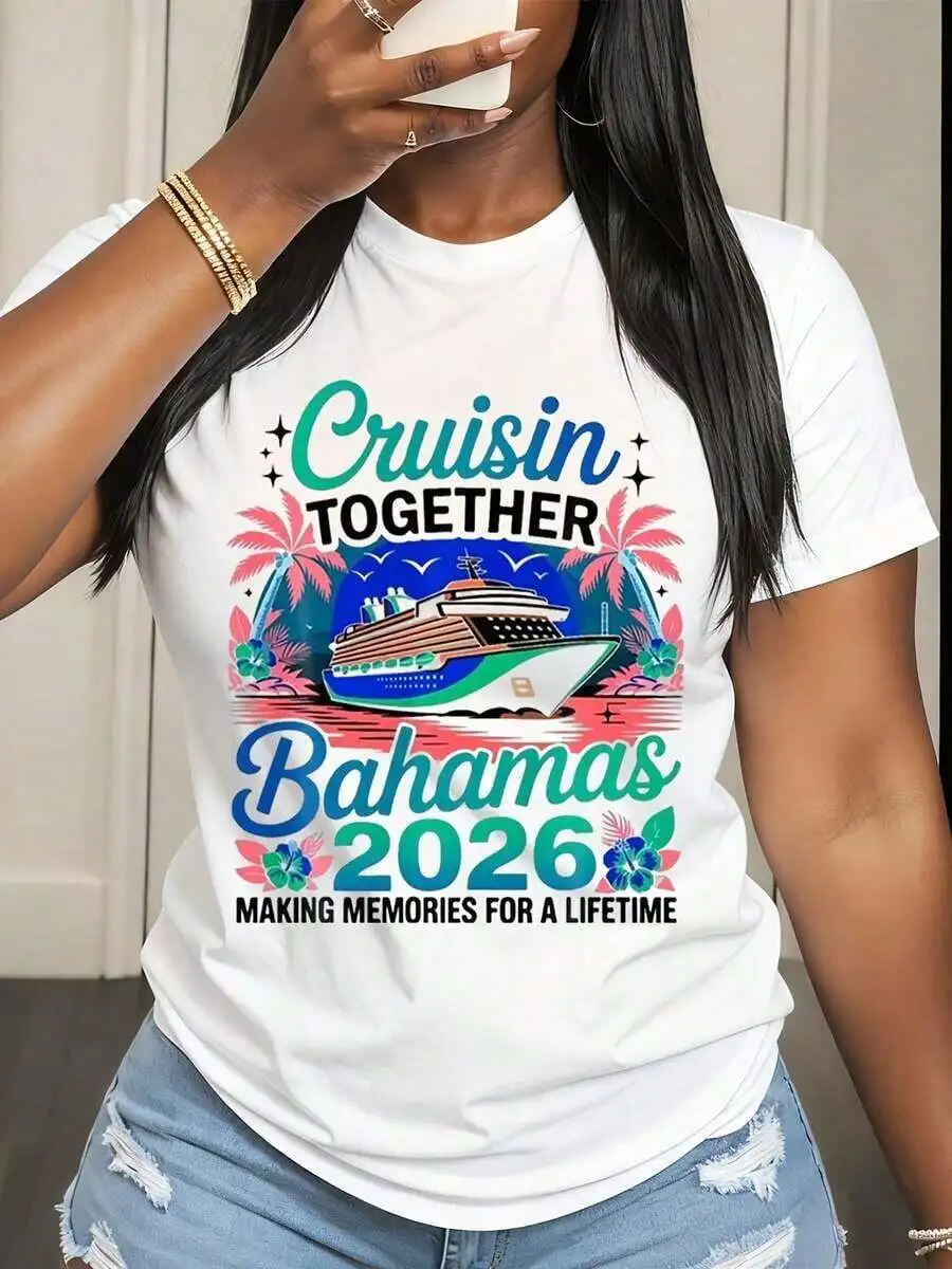 Unisex Men Women Cruisin Together Bahamas 2026 Cruise T Shirt Cotton Crew Neck Summer Tee For Vacation Travel Gift
