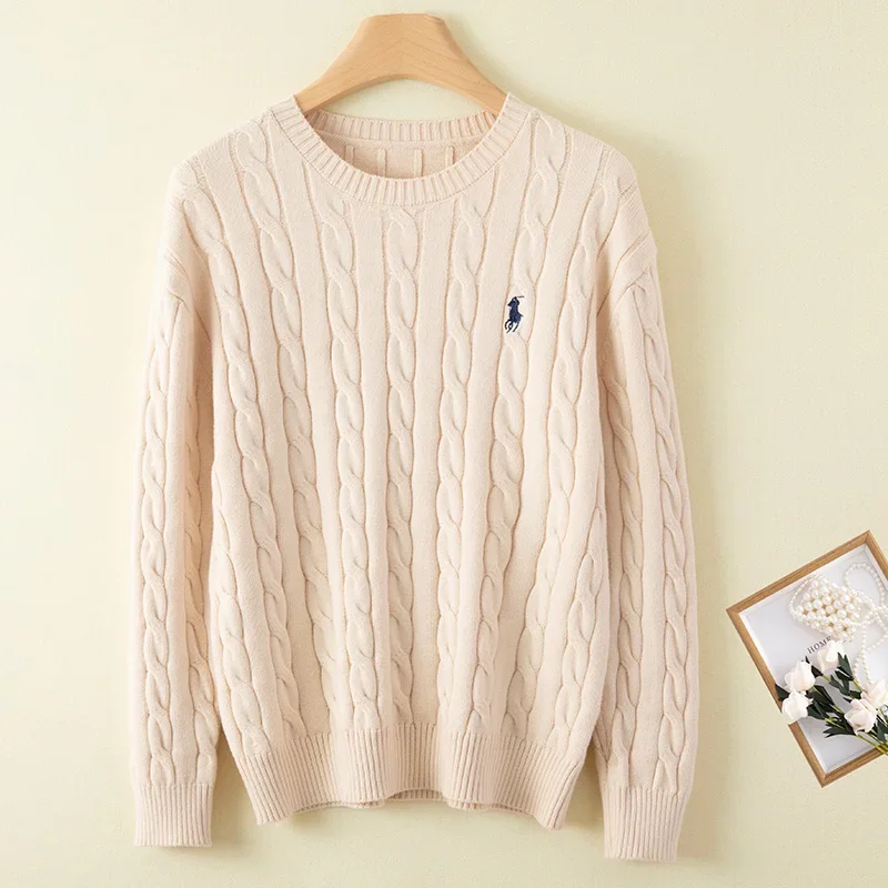 New Korean Small Twist Pullover Sweater for Women Autumn-winter Loose Solid Color Retro Long-sleeved Crew-neck Fashion Sweater