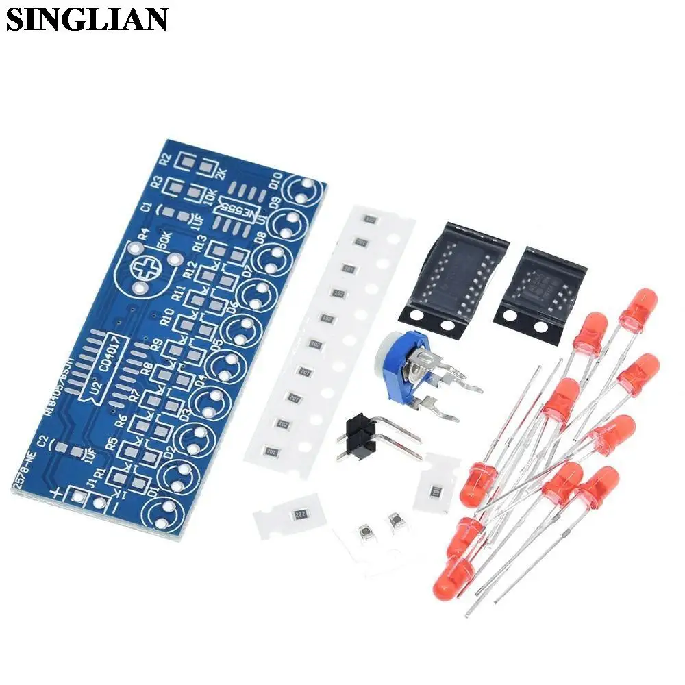 Kits electrónicos inteligentes NE555 + CD4017, módulo de luz LED que fluye el agua, Kit DIY