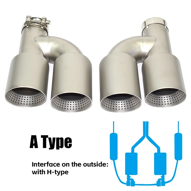 2pcs/Lot H-shaped double-layer matte car exhaust tailpipe universal exhaust system tail tip 60MM 63MM For GTI MK7 Golf 7 nozzle