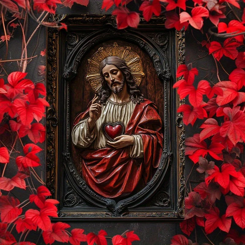 Sacred Heart Jesus Aluminum Tin Sign, Vintage Metal Wall Art for Kitchen