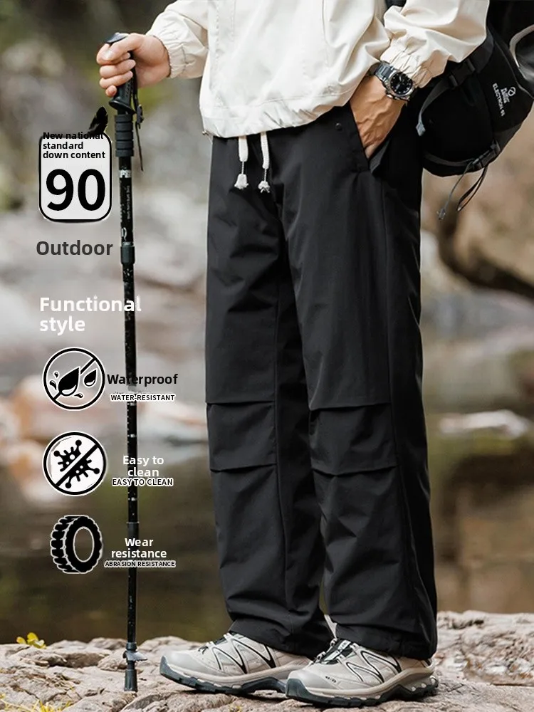 

Trendy Men's Winter Outdoor Casual Thiened down Pants Straight Leg Workwear Trousers Polyester Fiber Du down Warmth