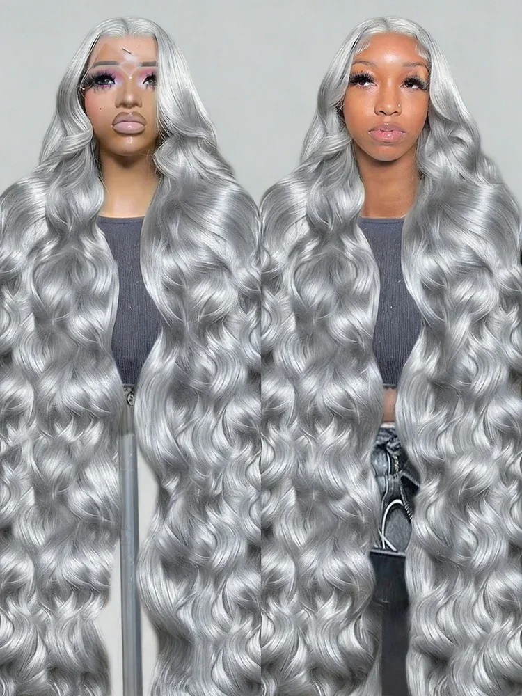 

30 36 дюймов Серебристо-серый 13x6 Объемная волна Парики фронтальной части шнурка 13x4 HD Парики фронтальной части шнурка для женщин 100% человеческие волосы Предварительно выщипанные бразильские