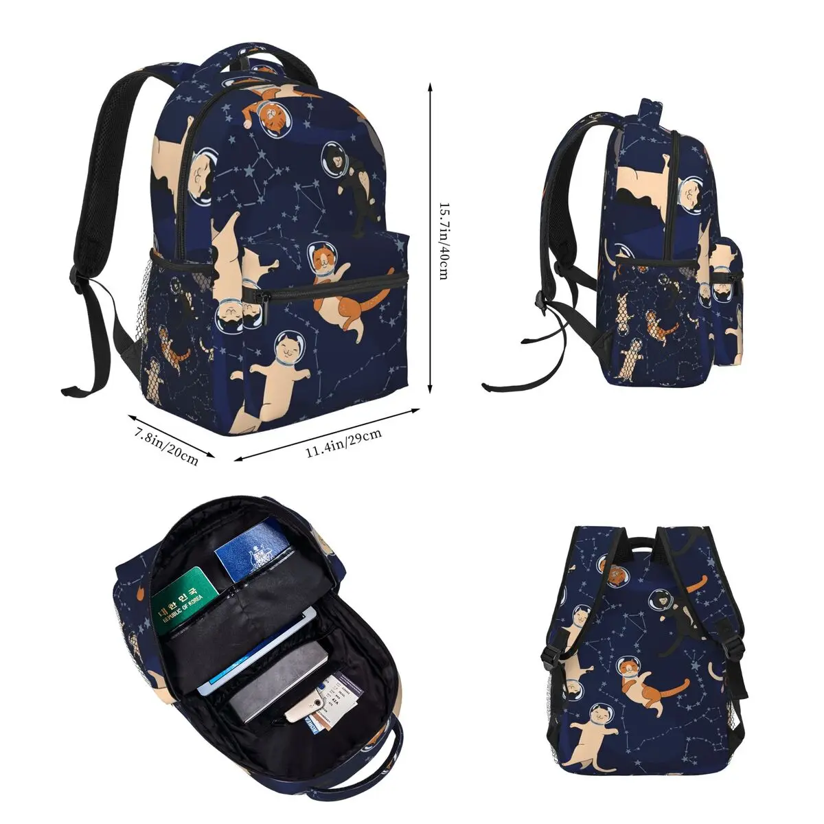 Pattern With Cats In Space Backpacks Boys Bookbag Children School Bags Cartoon Kids Rucksack Lunch Bag Pen Bag Three-Piece Set