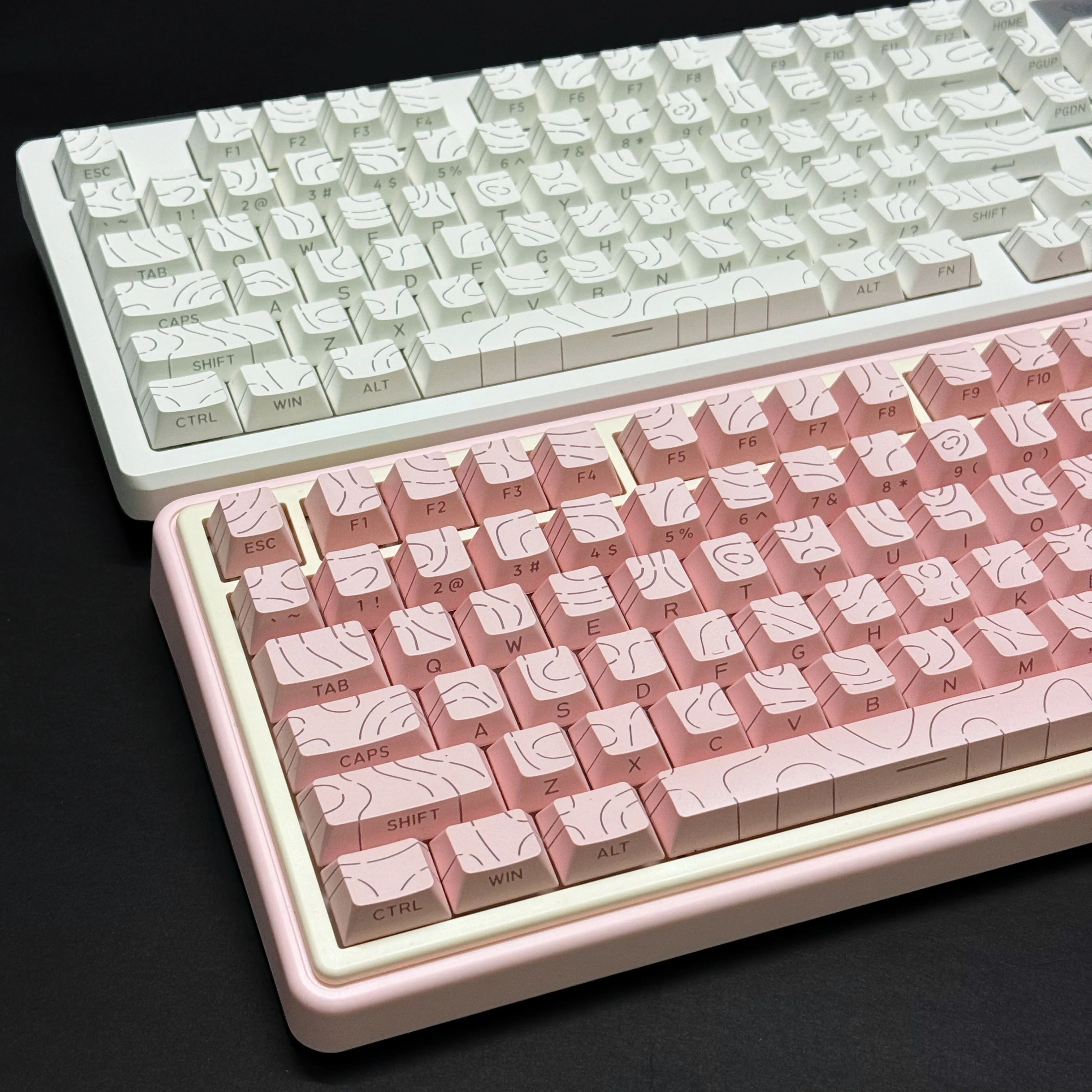 Keycap Contour Lines 60% 65% 70% 75% TKL 96% 100% Profil Cherry 97/133 tombol Side-Legend Custom Keycap untuk Keyboard Mekanik