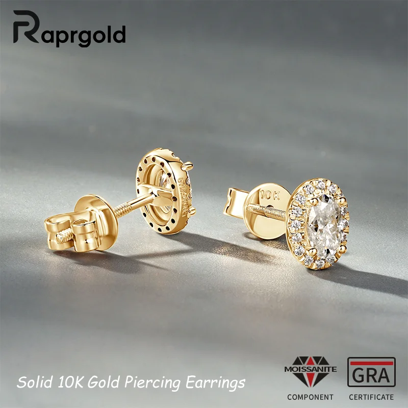 

Сертифицированные RAPRGOLD GRA круглые классические серьги-гвоздики с муассанитом для женщин, однотонные серьги из желтого золота 10 карат, ювелирные изделия, подарок
