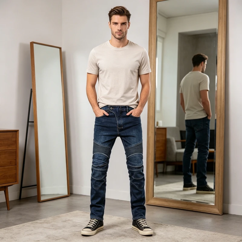 

Pants Denim Pant Men Motobiker Jeans Vintage Slim Fit Ankle Length Mid Waist Straight Trousers Y2k Streetwear Casual 2026 Spring