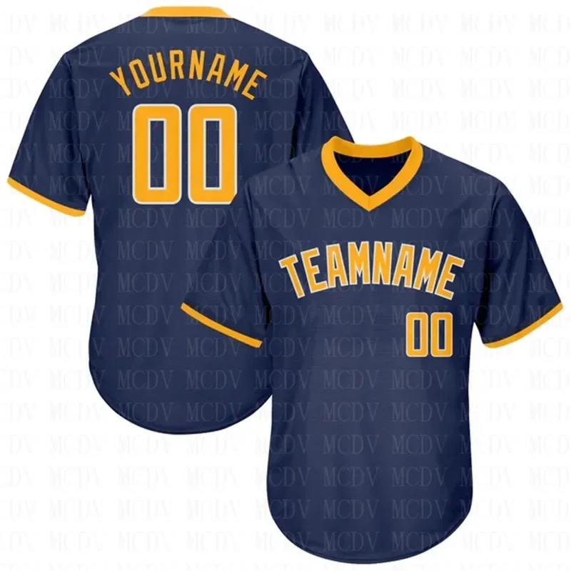 

Custom Navy Gold-White Authentic Throwback Rib-Knit Baseball Jersey Shirt3D Printed Shirt Casual Team Shirts Hip Hop Unisex Tops