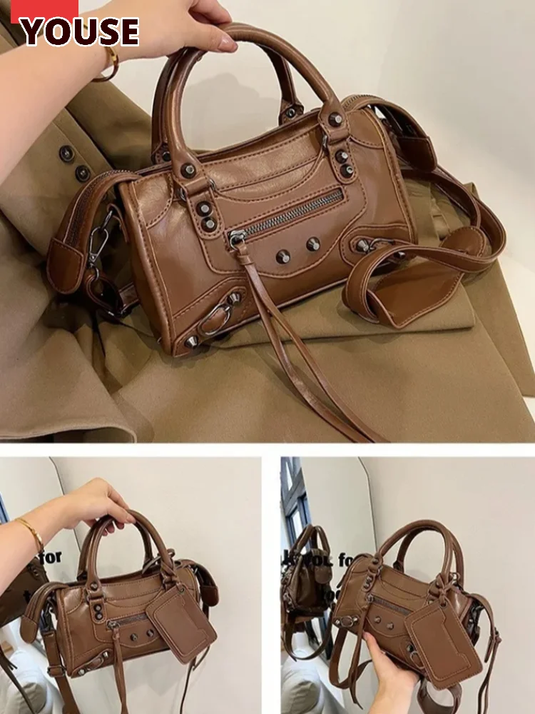 

Retro Fashion Motorcycle Bag Women's Handbag Rivet Armpit Bag Decoration Street Style Pu Leather Medium Square Bag For Daily Use