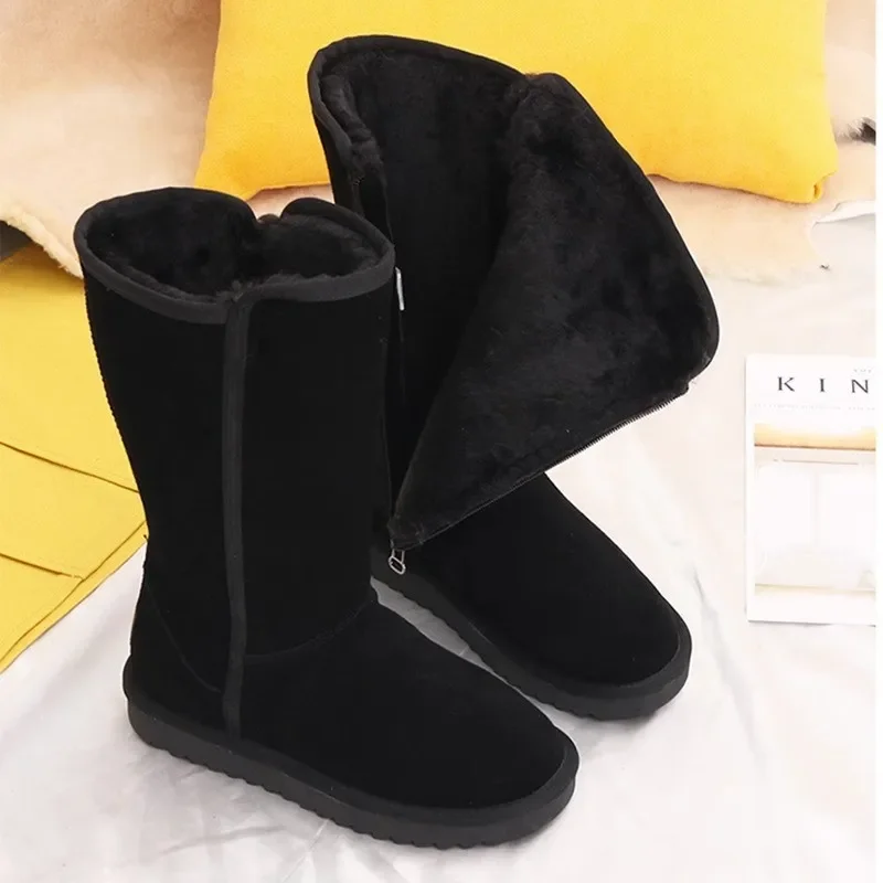 Winter New Shoes for Women Keep Warm Short Plush Flat Platform Women\'s Snow Boots Plus Size Side Zipper Ladies Mid Calf Boots